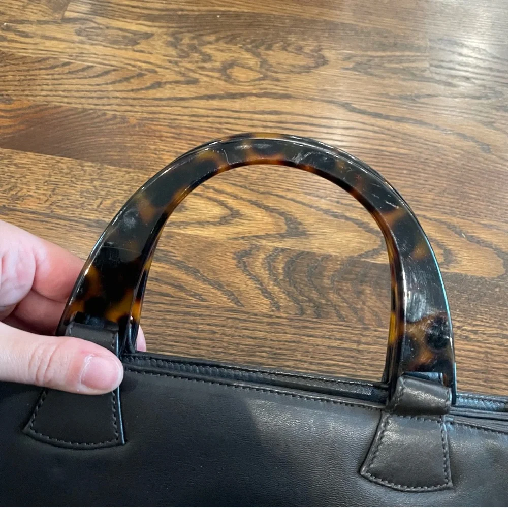 ADRIENNE VITTADINI Vintage Dark Brown Leather Tortoise Shell Top Handle Bag
